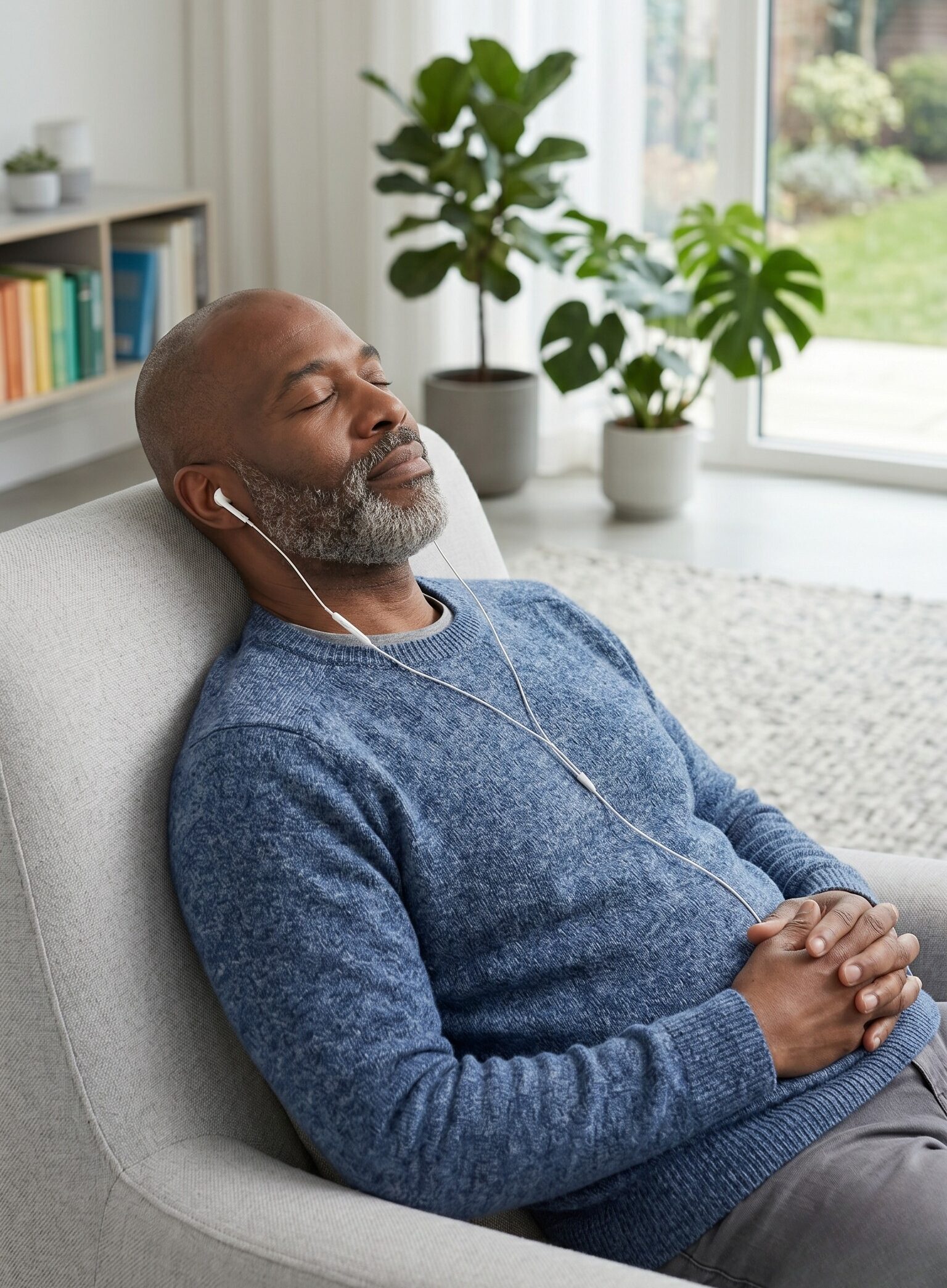 An audiologist handing a patient their calibrated earbuds